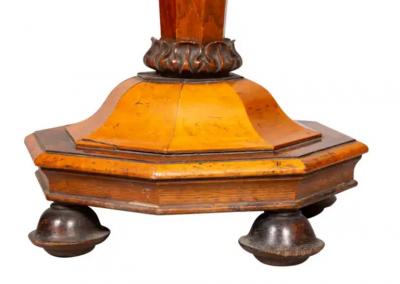 William and Mary Style Yew Wood and Maple Candlestand