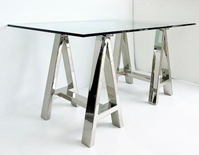Williams Sonoma Williams Sonoma Home Mason Sawhorse Glass Top Table Writing Desk