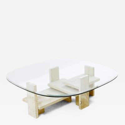 Willy Ballez Mid Century Modern Travertine Coffee Table by Willy Ballez