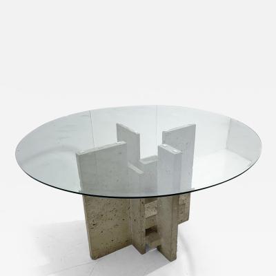 Willy Ballez Mid Century Modern Travertine Glass Dining Table by Willy Ballez