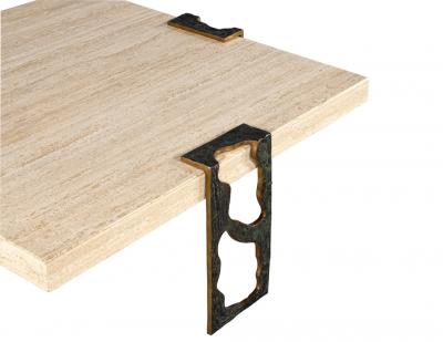 Willy Ceysens Vintage Travertine Cocktail Table with Bronze Accents by Willy Ceysens