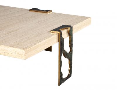 Willy Ceysens Vintage Travertine Cocktail Table with Bronze Accents by Willy Ceysens