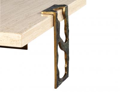 Willy Ceysens Vintage Travertine Cocktail Table with Bronze Accents by Willy Ceysens