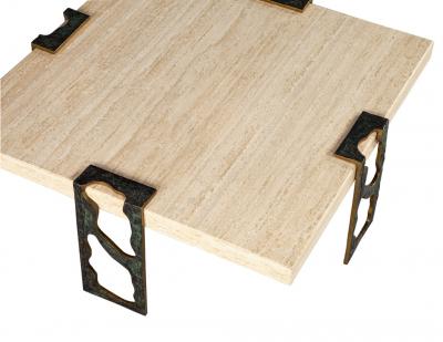 Willy Ceysens Vintage Travertine Cocktail Table with Bronze Accents by Willy Ceysens