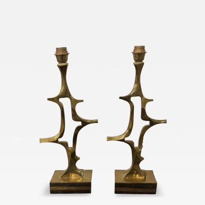Willy Daro 1970s Pair of Sculptural bronze lamps by Willy Daro