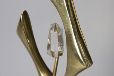 Willy Daro 1970s Polished bronze and quartz Floor lamp signed Willy Daro