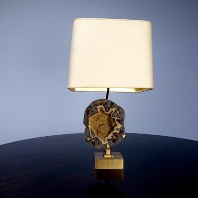 Willy Daro 1970s geode lamp with original shade by Willy Daro