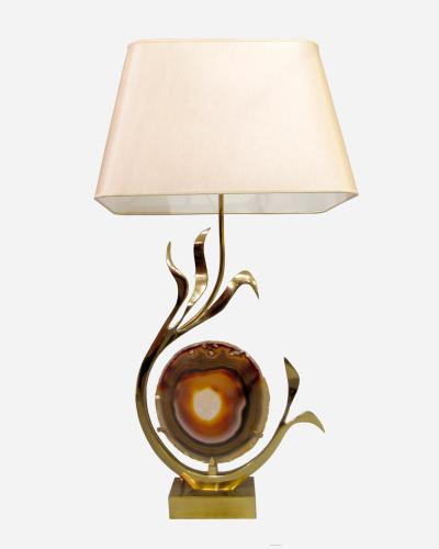 Willy Daro Lamp in brass and agate slice by Willy Daro Brussels Belgium circa 1970