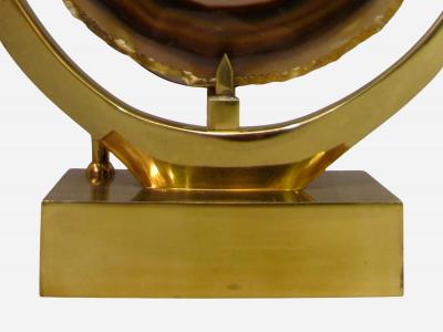 Willy Daro Lamp in brass and agate slice by Willy Daro Brussels Belgium circa 1970