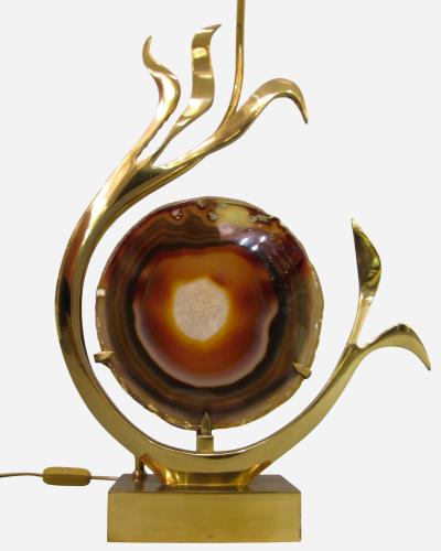 Willy Daro Lamp in brass and agate slice by Willy Daro Brussels Belgium circa 1970