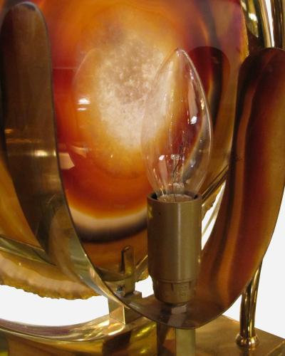 Willy Daro Lamp in brass and agate slice by Willy Daro Brussels Belgium circa 1970