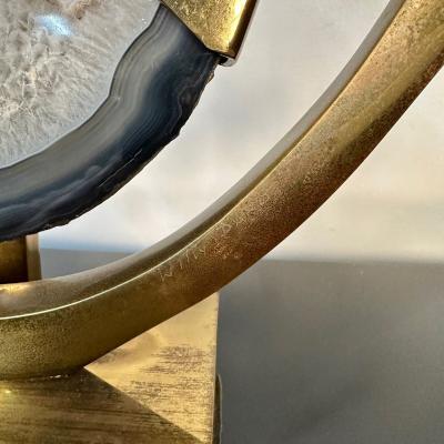 Willy Daro Mid Century Modern Signed Willy Daro Bronze Agate Sculptural Table Lamp 1970s