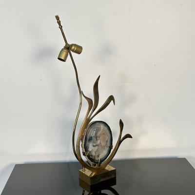 Willy Daro Mid Century Modern Signed Willy Daro Bronze Agate Sculptural Table Lamp 1970s