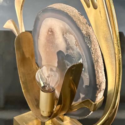 Willy Daro Mid Century Modern Signed Willy Daro Bronze Agate Sculptural Table Lamp 1970s