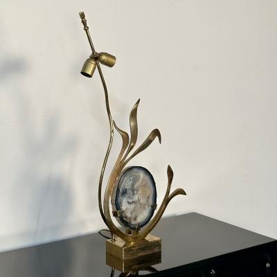 Willy Daro Mid Century Modern Signed Willy Daro Bronze Agate Sculptural Table Lamp 1970s