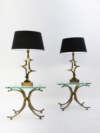 Willy Daro Pair of Mid Century Bronze Seahorse Side Tables by Willy Daro