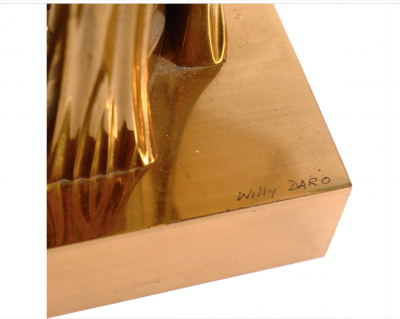 Willy Daro Pair of Rare Table Lamps leaf bronze by Willy Daro