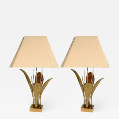 Willy Daro Pair of Rare Table Lamps leaf bronze by Willy Daro