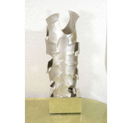 Willy Daro Pair of Sculptural table lamps in silver bronze by Willy Daro