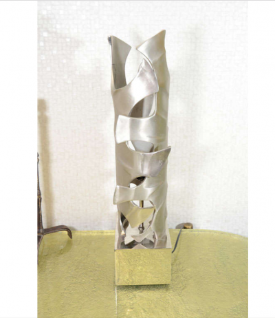 Willy Daro Pair of Sculptural table lamps in silver bronze by Willy Daro