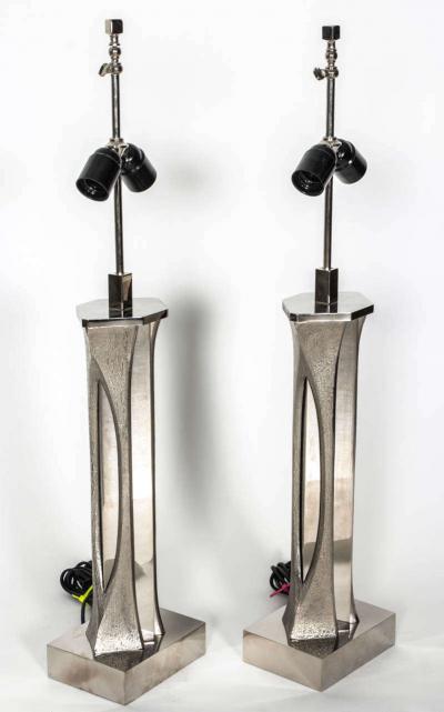 Willy Daro Pair of Table Lamps in silver bronze by Willy Daro