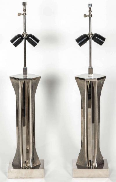 Willy Daro Pair of Table Lamps in silver bronze by Willy Daro