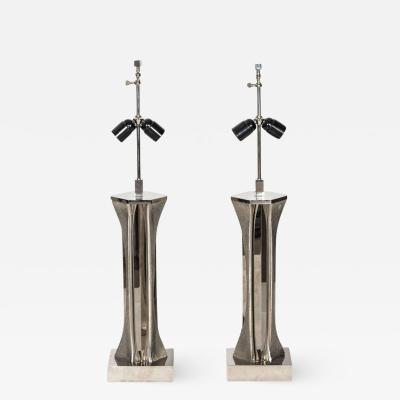 Willy Daro Pair of Table Lamps in silver bronze by Willy Daro