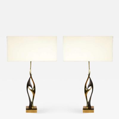Willy Daro Pair of sculptural bronze lamps