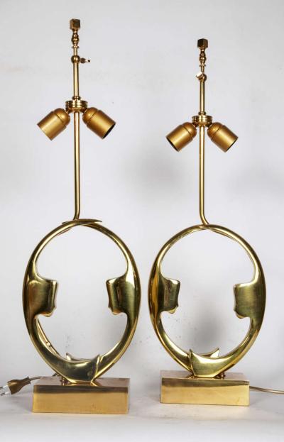 Willy Daro Pair of sculptural bronze lamps by Willy Daro