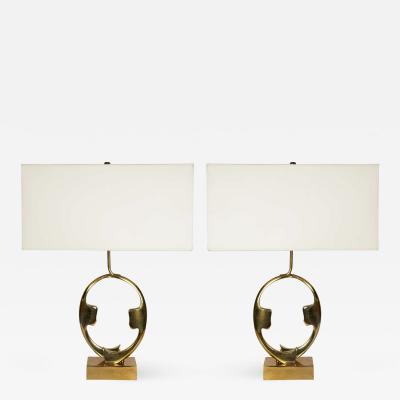 Willy Daro Pair of sculptural bronze lamps by Willy Daro