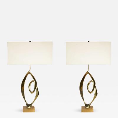 Willy Daro Pair of sculptural bronze lamps by Willy Daro