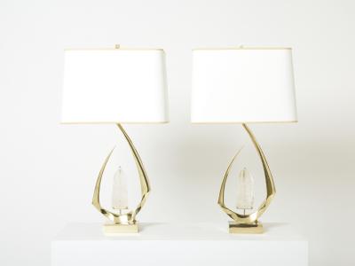 Willy Daro Pair of signed Willy Daro brass rock crystal table lamps 1970