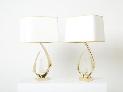 Willy Daro Pair of signed Willy Daro brass rock crystal table lamps 1970