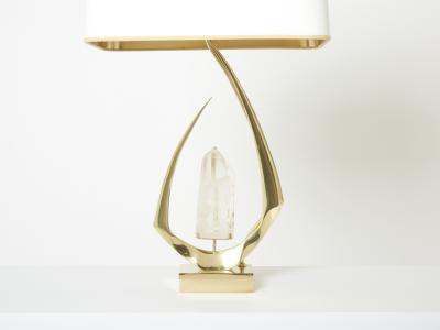 Willy Daro Pair of signed Willy Daro brass rock crystal table lamps 1970