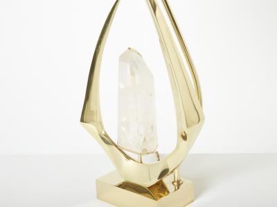 Willy Daro Pair of signed Willy Daro brass rock crystal table lamps 1970