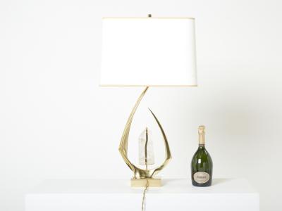 Willy Daro Pair of signed Willy Daro brass rock crystal table lamps 1970