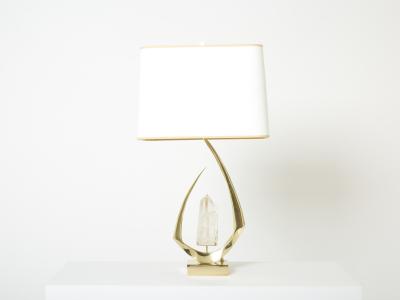 Willy Daro Pair of signed Willy Daro brass rock crystal table lamps 1970