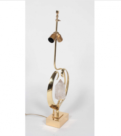 Willy Daro Pair of table lamps in bronze heart and cristal de roche by Willy Daro