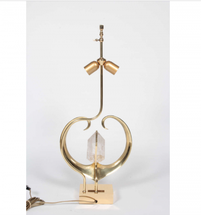 Willy Daro Pair of table lamps in bronze heart and cristal de roche by Willy Daro