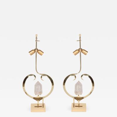 Willy Daro Pair of table lamps in bronze heart and cristal de roche by Willy Daro