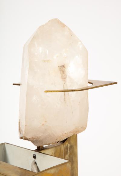 Willy Daro Patinated Brass and Rose Quartz Table Lamp in the Manner of Willy Daro