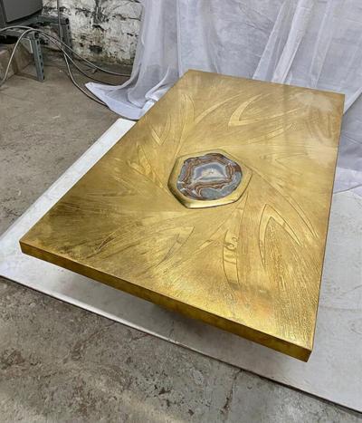 Willy Daro STUNNING BRASS ACID ETCHED COFFEE TABLE BY WILLY DARO