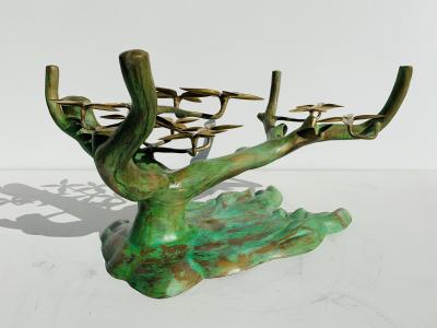 Willy Daro Willy Daro Brass Bonsai Tree Coffee Table in Verdigris Patina