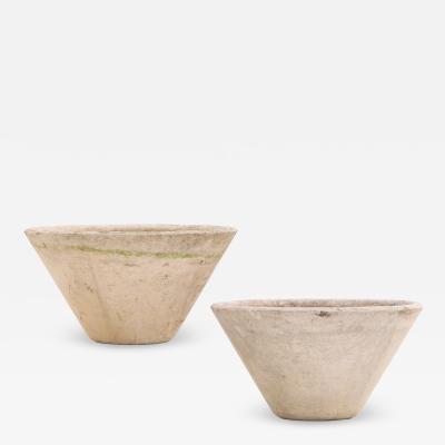 Willy Guhl Pair of Round Cast Stone Garden Urns Attributed to Willy Guhl C 1970