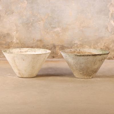 Willy Guhl Pair of Round Cast Stone Garden Urns Attributed to Willy Guhl C 1970