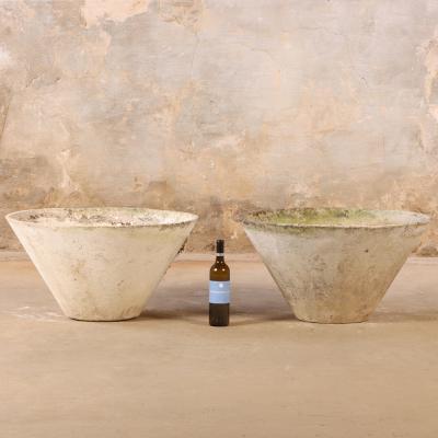 Willy Guhl Pair of Round Cast Stone Garden Urns Attributed to Willy Guhl C 1970