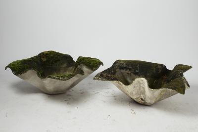 Willy Guhl Pair of Willy Guhl Elephant ear planters with original patina