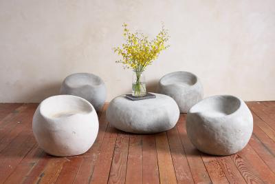 Willy Guhl Sculptural Concrete Chair and Table Set