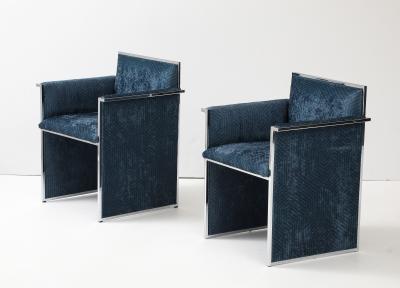 Willy Rizzo 1970s Streamline Chrome And Chenille Italian Dining Chairs Set Of 6