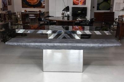 Willy Rizzo A Willy Rizzo Faux Slate and Polished Chrome Console Table